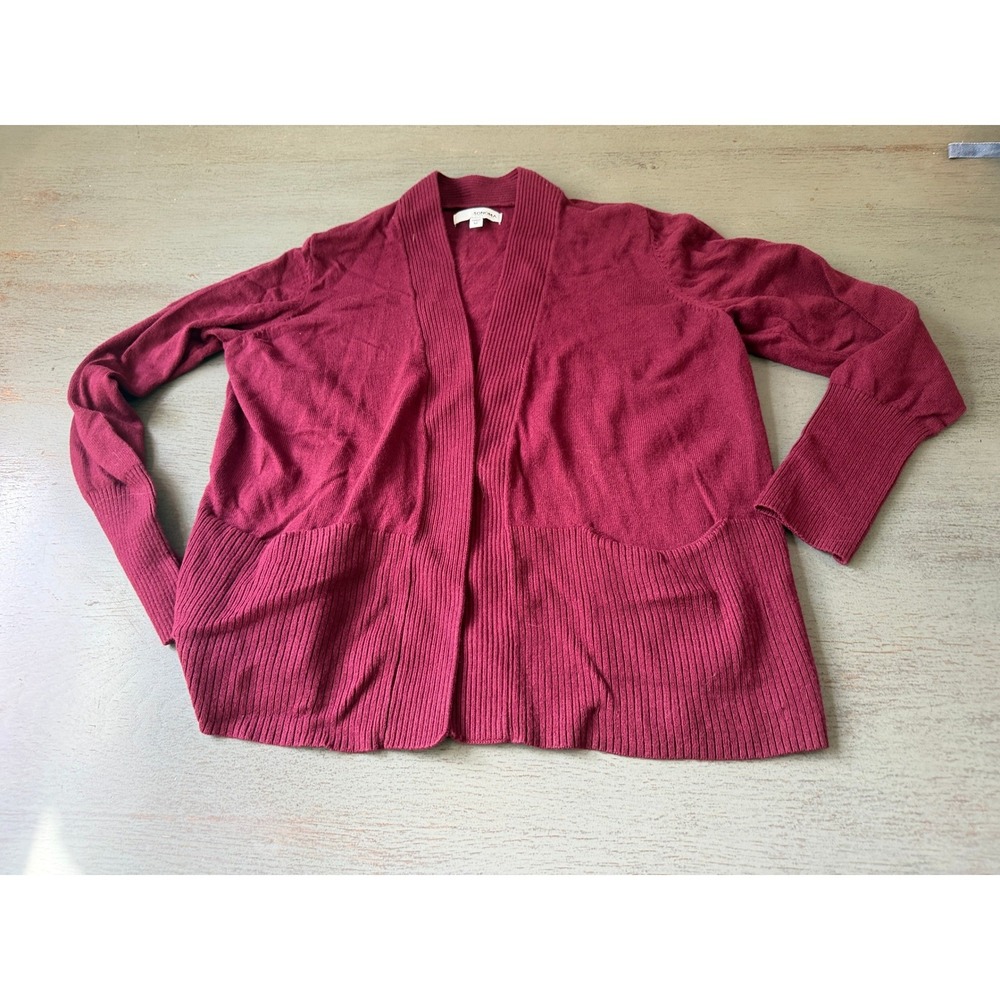 Sonoma Goods for Life Burgundy Open Front Cardigan Sweater Pockets Size M